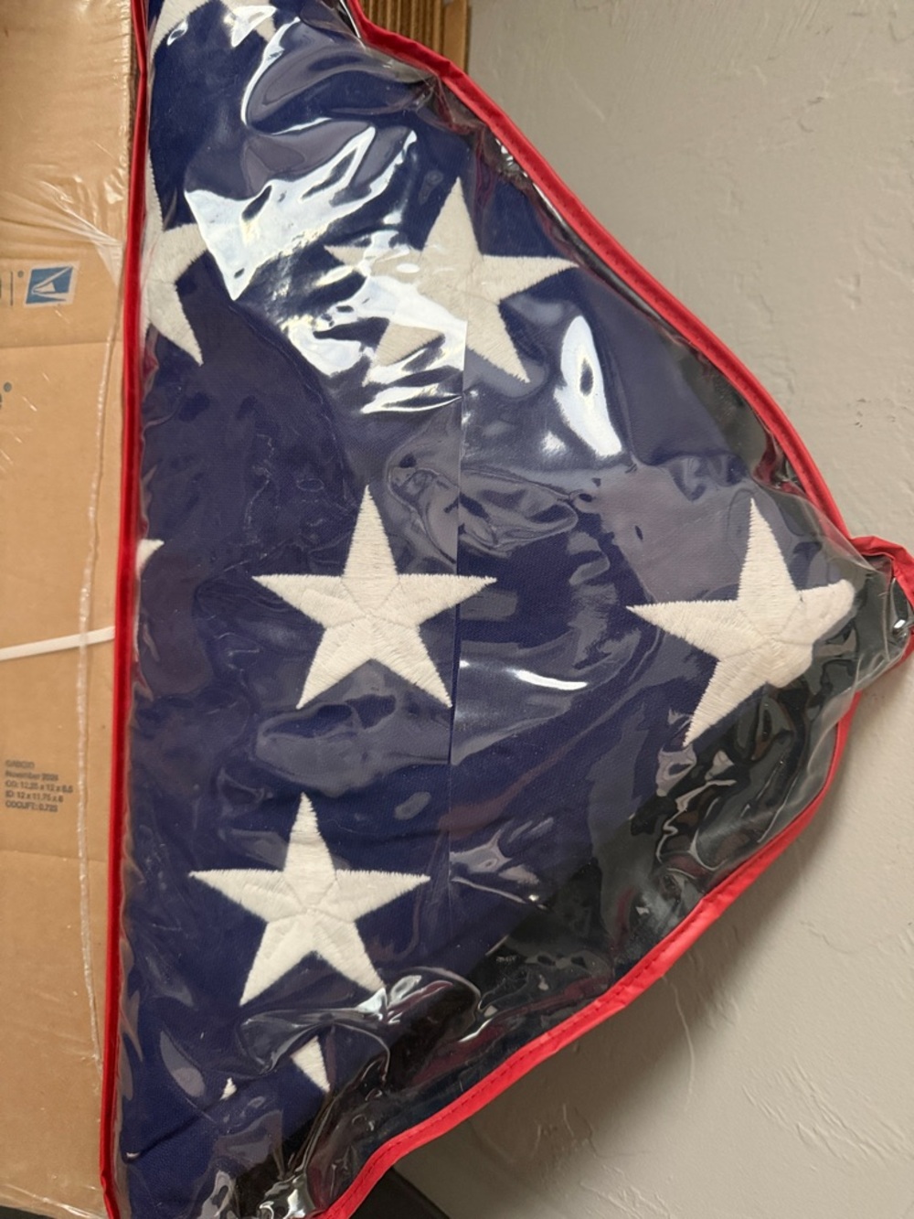 Folded American Flag in Protective Case - Navy Blue & White with Red Trim